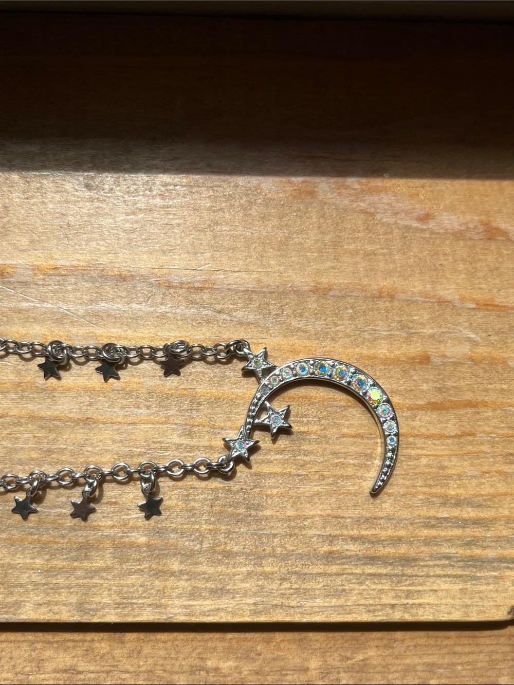 Kirks Folly Silver Moon & Star Necklace with Iridescent Crystals